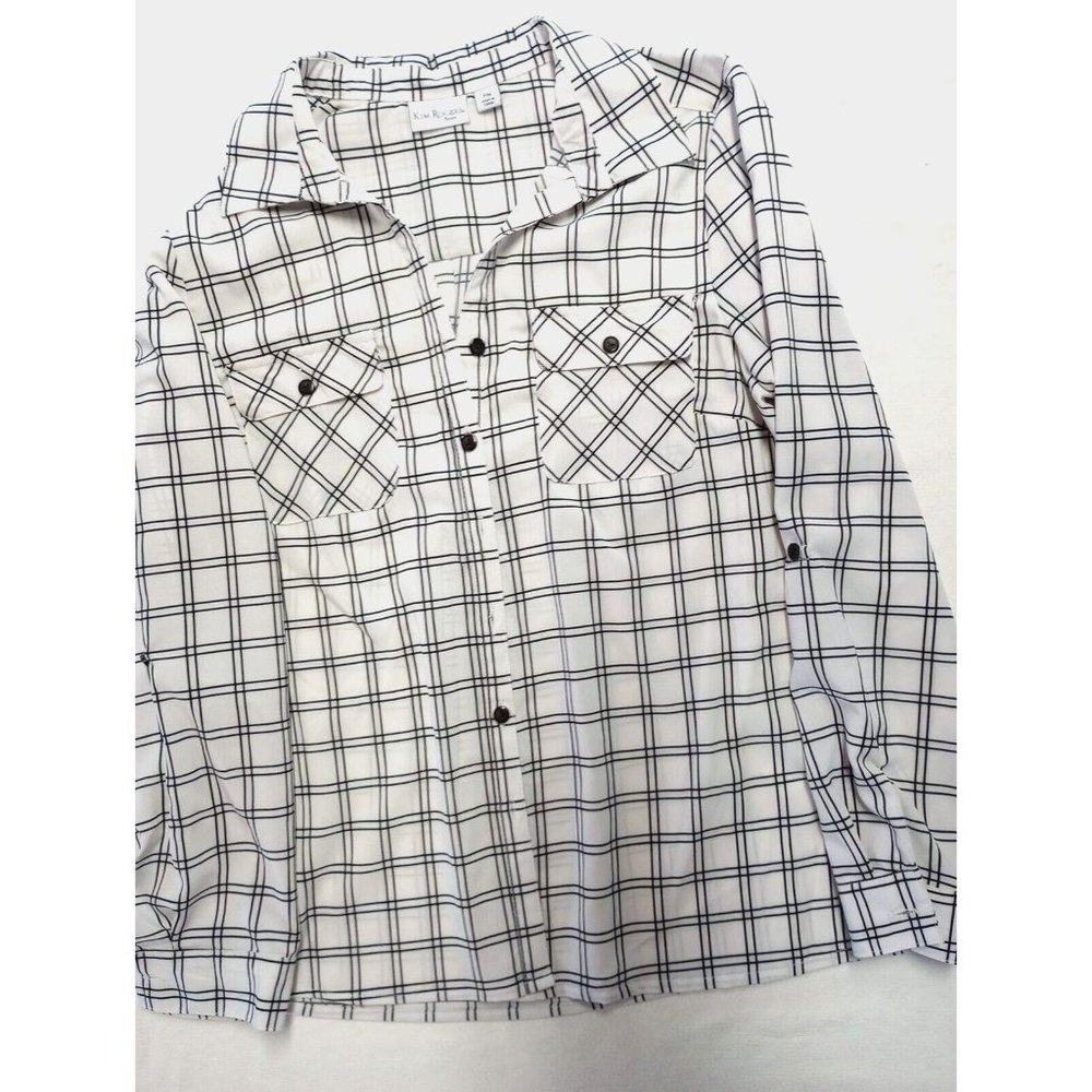 KIM ROGERS White Geometric Lightweight Blouse with Pockets Size PM NEW WITH TAG